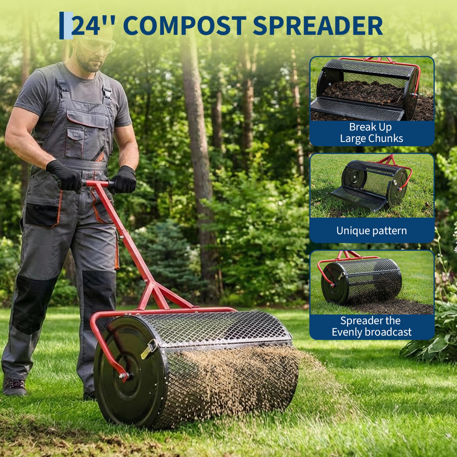 Grass Seed Spreader - Compost Spreader, 24 Inch Peat Moss